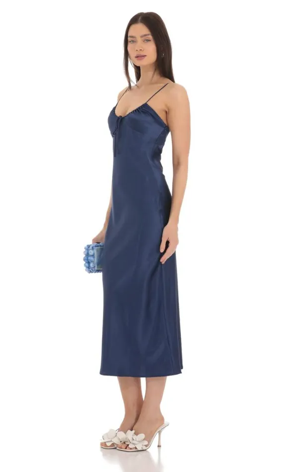 Satin Open Back Midi Dress Navy Women LUCY IN THE SKY Midi Dresses Satin Open Back Midi Dress Navy Women LUCY IN THE SKY Midi Dresses