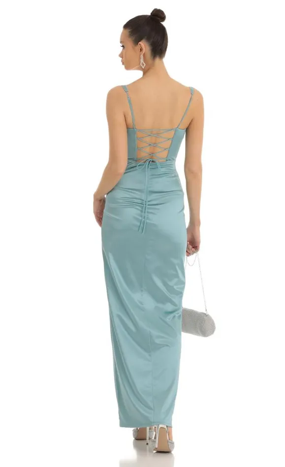 Satin Rhinestone Maxi Dress Teal Women LUCY IN THE SKY Maxi Dresses Satin Rhinestone Maxi Dress Teal Women LUCY IN THE SKY Maxi Dresses