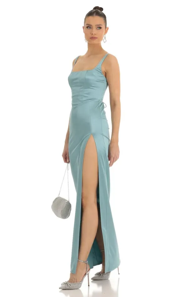 Satin Rhinestone Maxi Dress Teal Women LUCY IN THE SKY Maxi Dresses Satin Rhinestone Maxi Dress Teal Women LUCY IN THE SKY Maxi Dresses