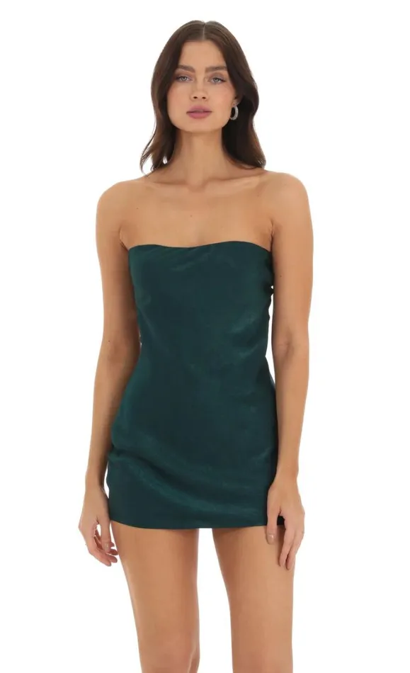 Satin Strapless Open Back Dress Green Women LUCY IN THE SKY Mini Dresses Satin Strapless Open Back Dress Green Women LUCY IN THE SKY Mini Dresses