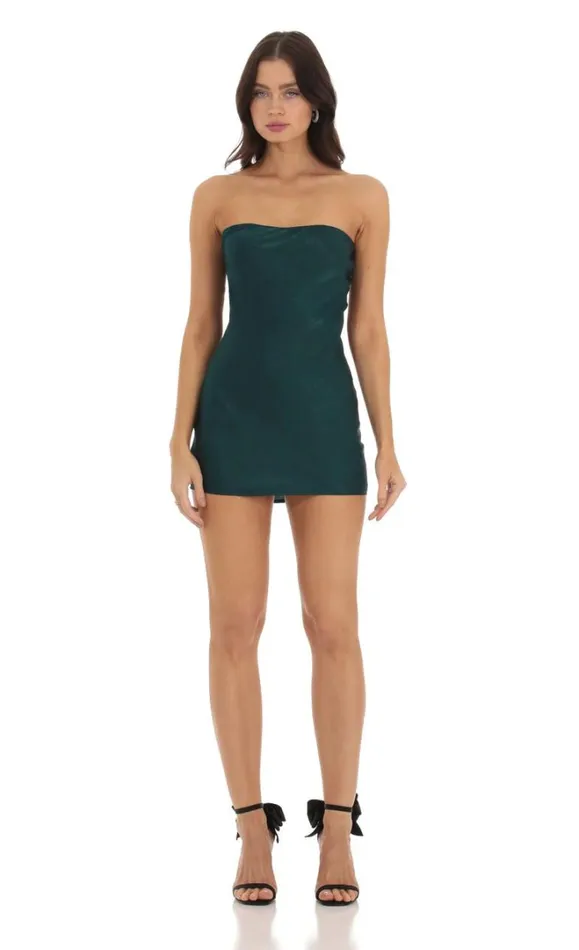 Satin Strapless Open Back Dress Green Women LUCY IN THE SKY Mini Dresses Satin Strapless Open Back Dress Green Women LUCY IN THE SKY Mini Dresses