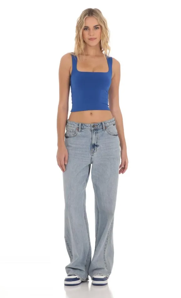 Scoop Neck Tank Top Blue Women LUCY IN THE SKY Tops Scoop Neck Tank Top Blue Women LUCY IN THE SKY Tops
