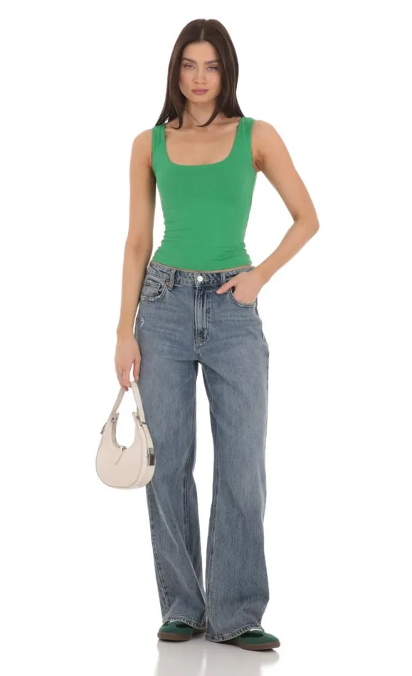 Scoop Neck Tank Top Green Women LUCY IN THE SKY Tops Scoop Neck Tank Top Green Women LUCY IN THE SKY Tops