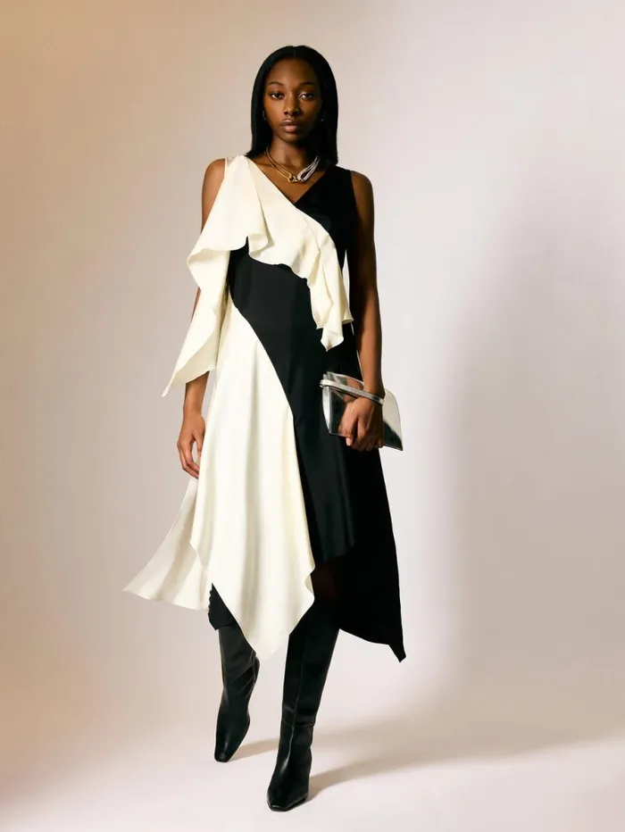 Sculptural Silk Twill Dress Monochrome Women Jigsaw Dresses and Jumpsuits