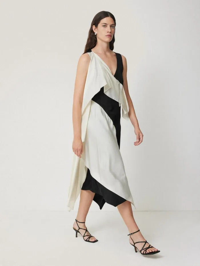 Sculptural Silk Twill Dress Monochrome Women Jigsaw Dresses and Jumpsuits