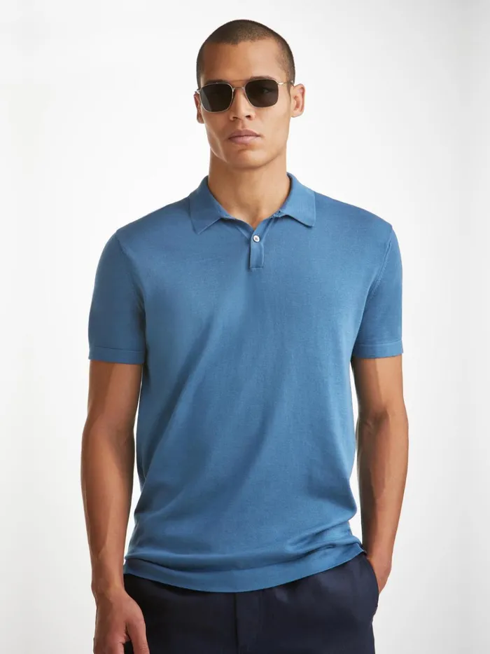 Sea Island Cotton Polo Shirts Men Derek Rose Polo Shirt Jacob Sea Island Cotton Blue