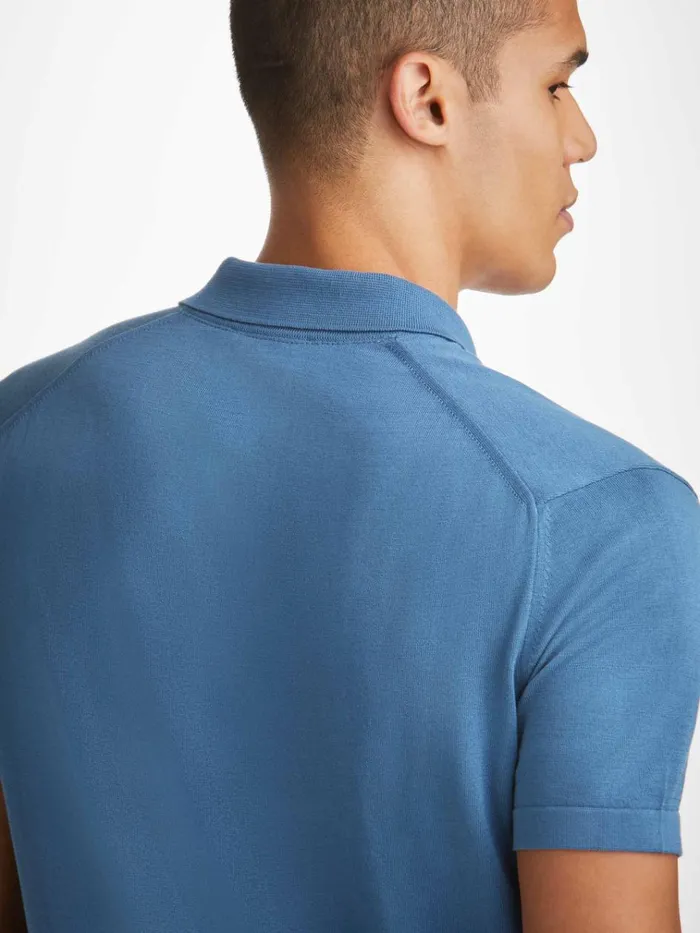 Sea Island Cotton Polo Shirts Men Derek Rose Polo Shirt Jacob Sea Island Cotton Blue