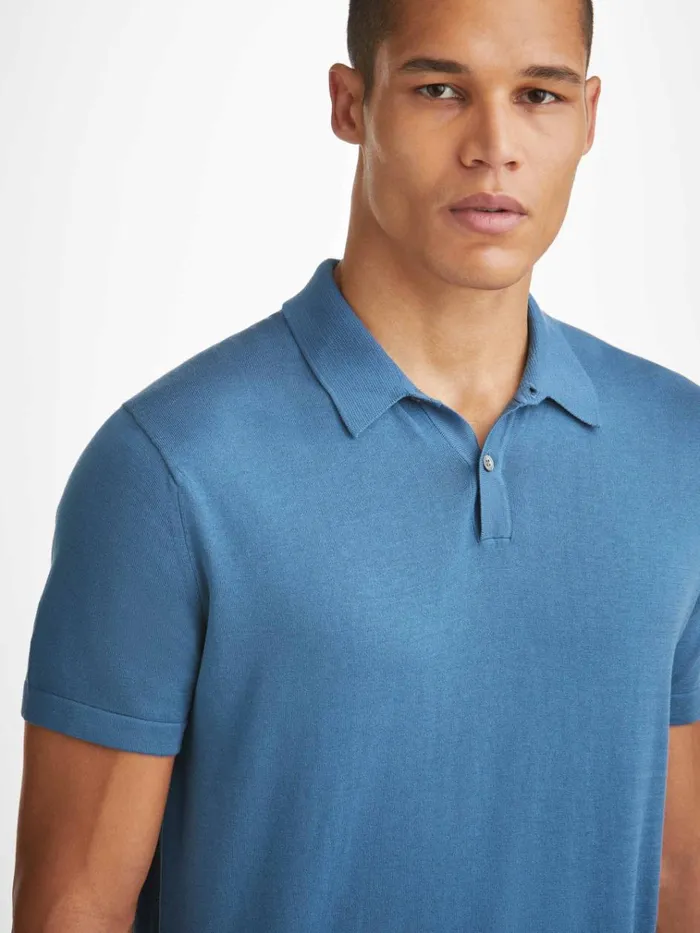 Sea Island Cotton Polo Shirts Men Derek Rose Polo Shirt Jacob Sea Island Cotton Blue