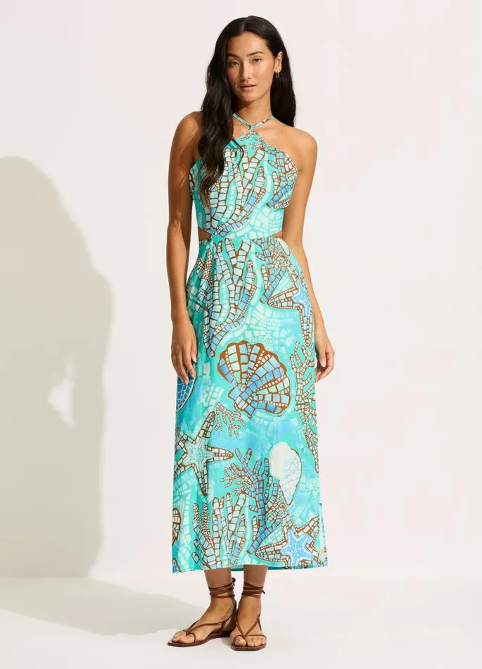 Seafolly Beach Dresses Women La Mer Cut Out Maxi Dress 8211 Aquatic Blue