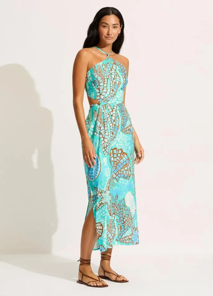 Seafolly Beach Dresses Women La Mer Cut Out Maxi Dress 8211 Aquatic Blue
