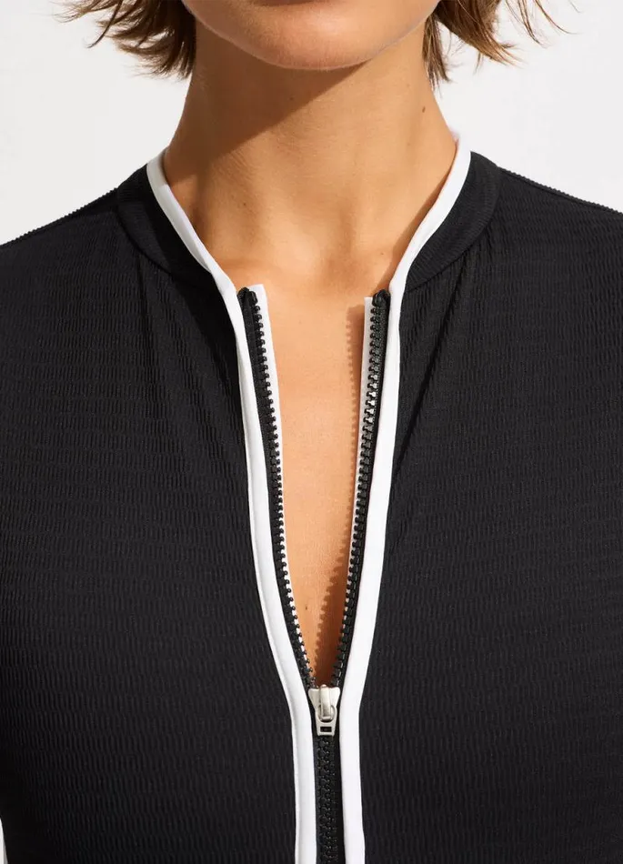 Seafolly Black One Pieces Women Beach Bound Cap Sleeve Zip Front One Piece 8211 Black