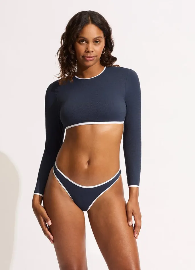 Seafolly Brazilian Women Beach Bound Scoop High Cut Bikini Bottom 8211 True Navy