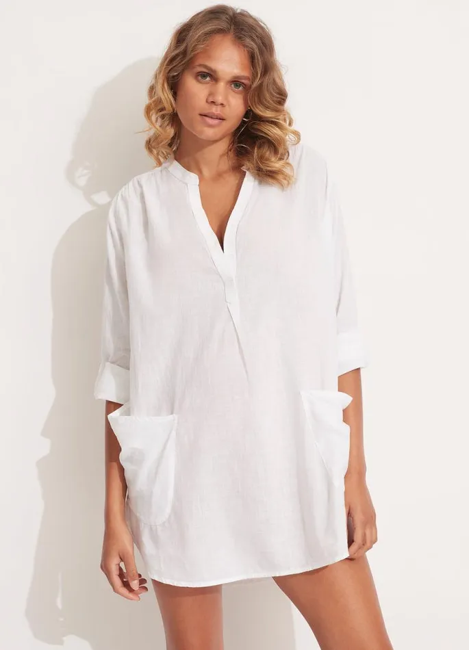Seafolly Maternity Women Boyfriend Beach Shirt 8211 White