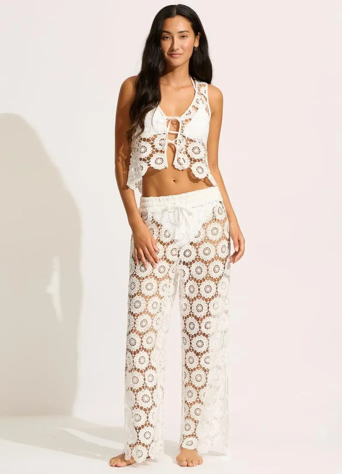 Seafolly Pants and Shorts Women Secret Garden Side Split Pant 8211 White