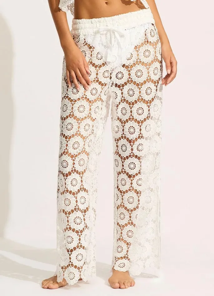 Seafolly Pants and Shorts Women Secret Garden Side Split Pant 8211 White
