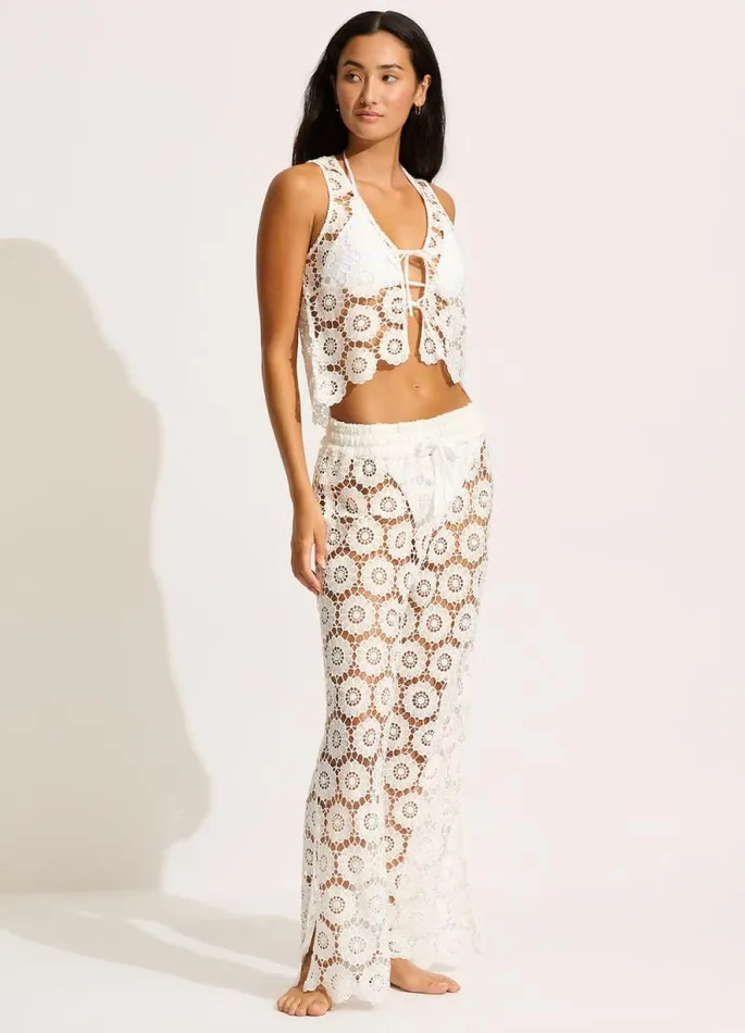Seafolly Pants and Shorts Women Secret Garden Side Split Pant 8211 White
