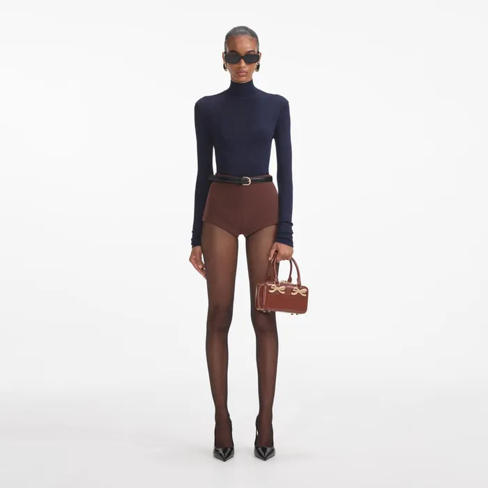 Self Portrait Bottoms Women Brown Stretch Crepe Shorts