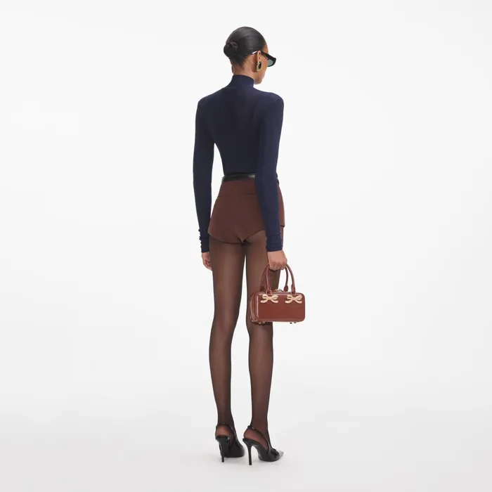 Self Portrait Bottoms Women Brown Stretch Crepe Shorts
