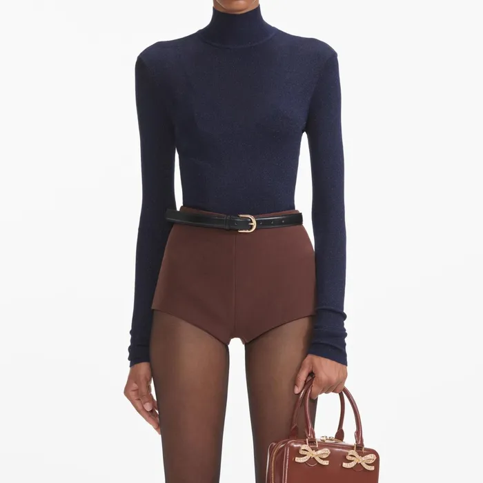 Self Portrait Bottoms Women Brown Stretch Crepe Shorts