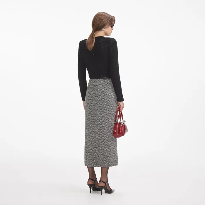 Self Portrait CoOrds Women Black Textured Knit Jacket