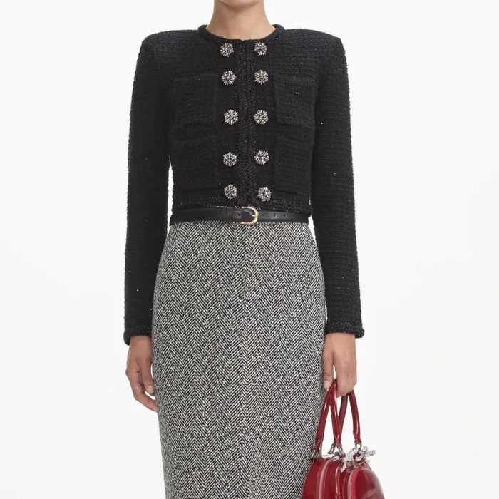 Self Portrait CoOrds Women Black Textured Knit Jacket