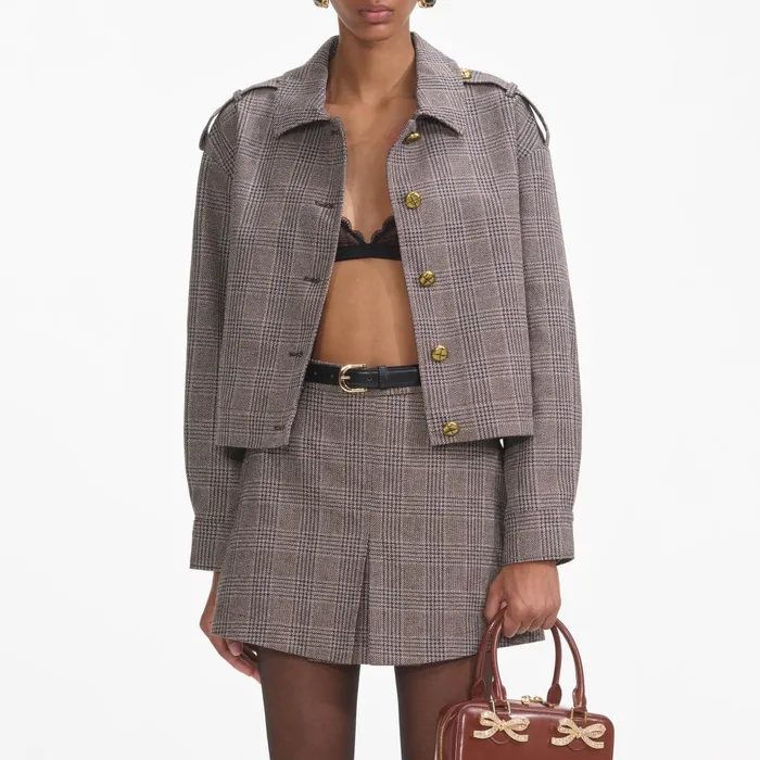Self Portrait CoOrds Women Brown Check Mini Skort