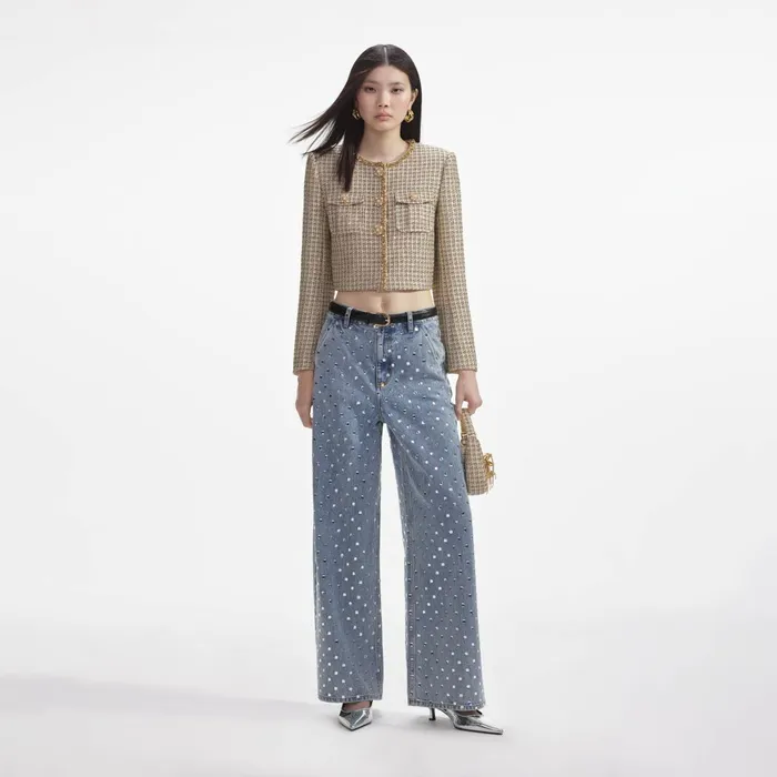 Self Portrait CoOrds Women Gold Boucle Cropped Jacket