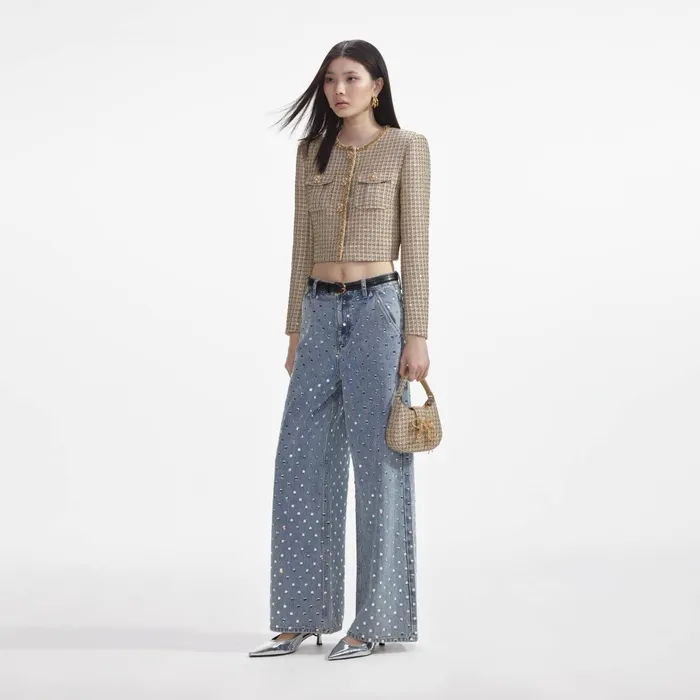 Self Portrait CoOrds Women Gold Boucle Cropped Jacket