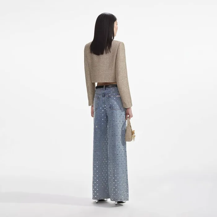 Self Portrait CoOrds Women Gold Boucle Cropped Jacket