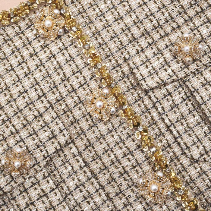Self Portrait CoOrds Women Gold Boucle Cropped Jacket