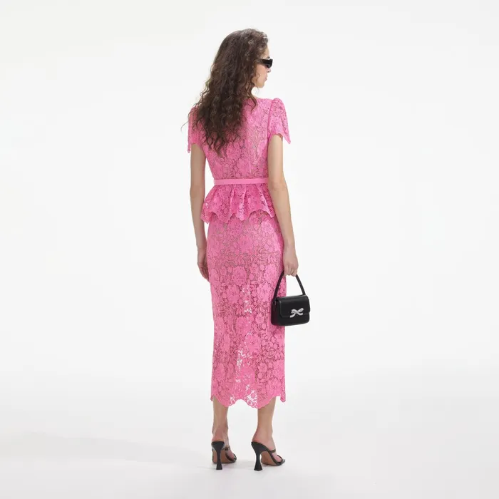 Self Portrait CoOrds Women Pink Lace Open Neck Top
