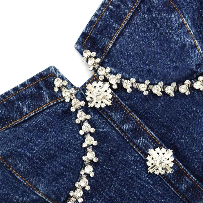 Self Portrait Denim Women Diamante Denim Flared Mini Dress