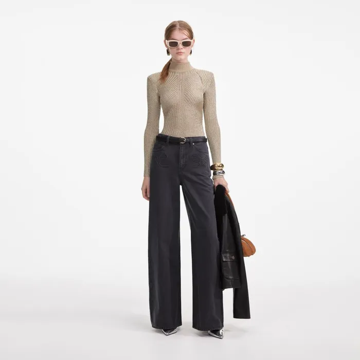 Self Portrait Denim Women Grey Denim Bow Motif Jeans