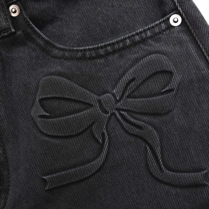 Self Portrait Denim Women Grey Denim Bow Motif Jeans