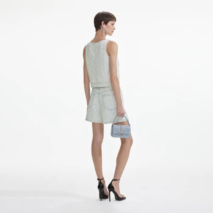 Self Portrait Denim Women Rhinestone Denim Shorts