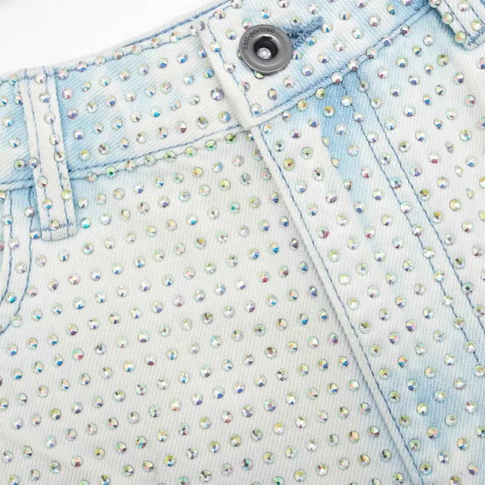 Self Portrait Denim Women Rhinestone Denim Shorts