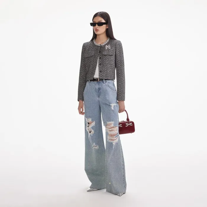 Self Portrait Denim Women Rhinestone Ombre Distressed Jeans