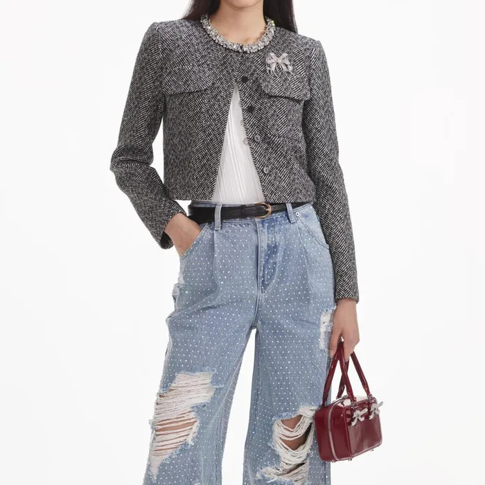 Self Portrait Denim Women Rhinestone Ombre Distressed Jeans