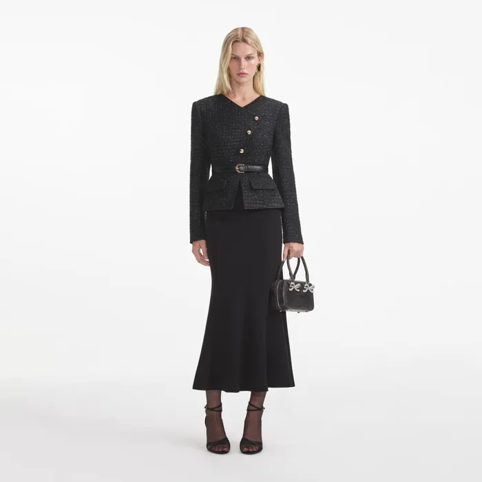 Self Portrait Dresses Women Black Boucle Asymmetric Midi Dress