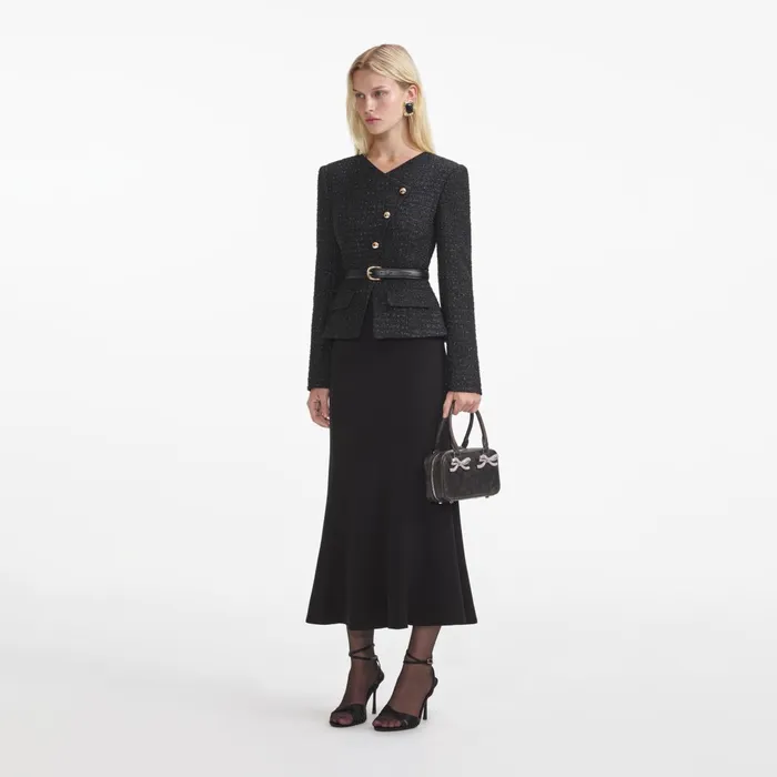 Self Portrait Dresses Women Black Boucle Asymmetric Midi Dress
