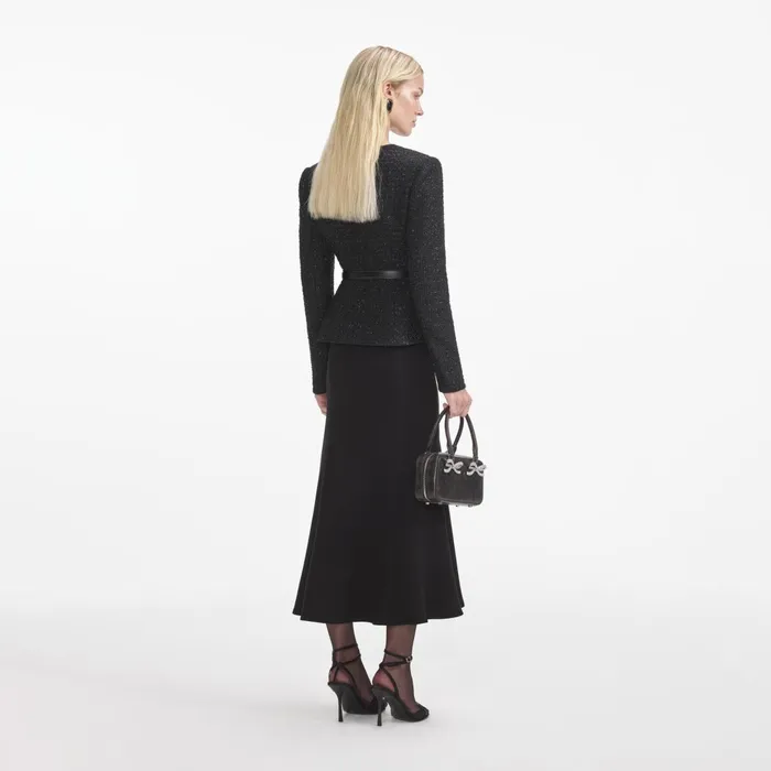 Self Portrait Dresses Women Black Boucle Asymmetric Midi Dress