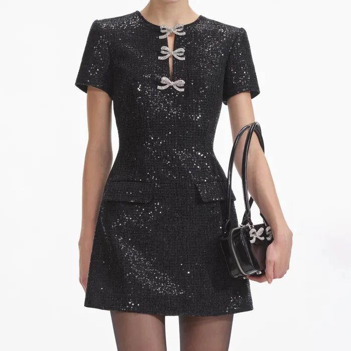 Self Portrait Dresses Women Black Boucle Bow Mini Dress