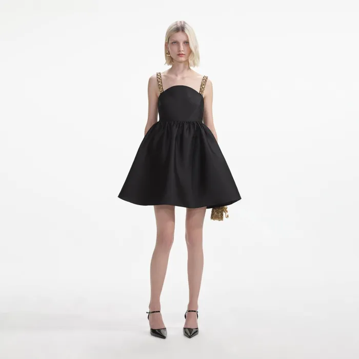 Self Portrait Dresses Women Black Taffeta Embellished Mini Dress