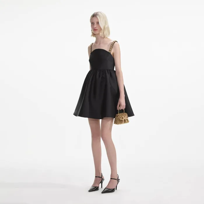 Self Portrait Dresses Women Black Taffeta Embellished Mini Dress