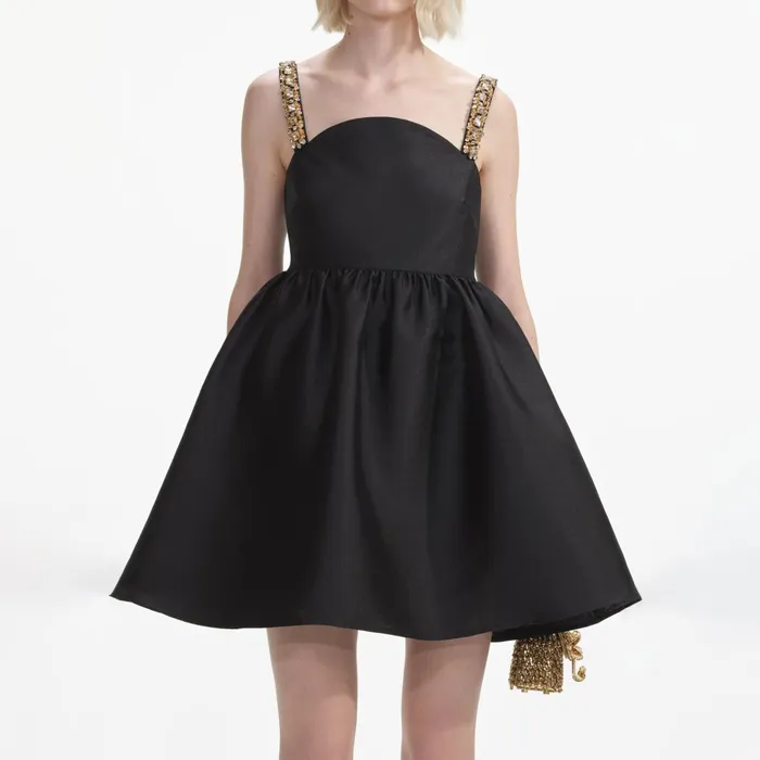 Self Portrait Dresses Women Black Taffeta Embellished Mini Dress