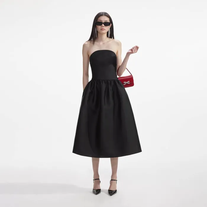 Self Portrait Dresses Women Black Taffeta Midi Dress