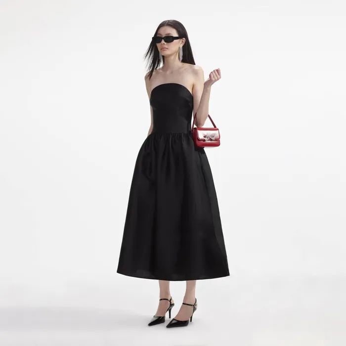 Self Portrait Dresses Women Black Taffeta Midi Dress