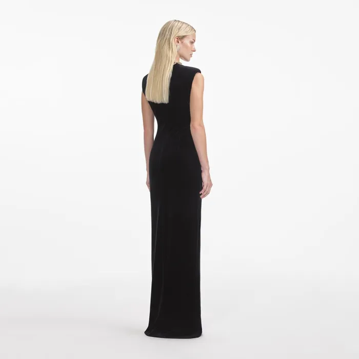 Self Portrait Dresses Women Black Velvet Embellished Maxi Dress