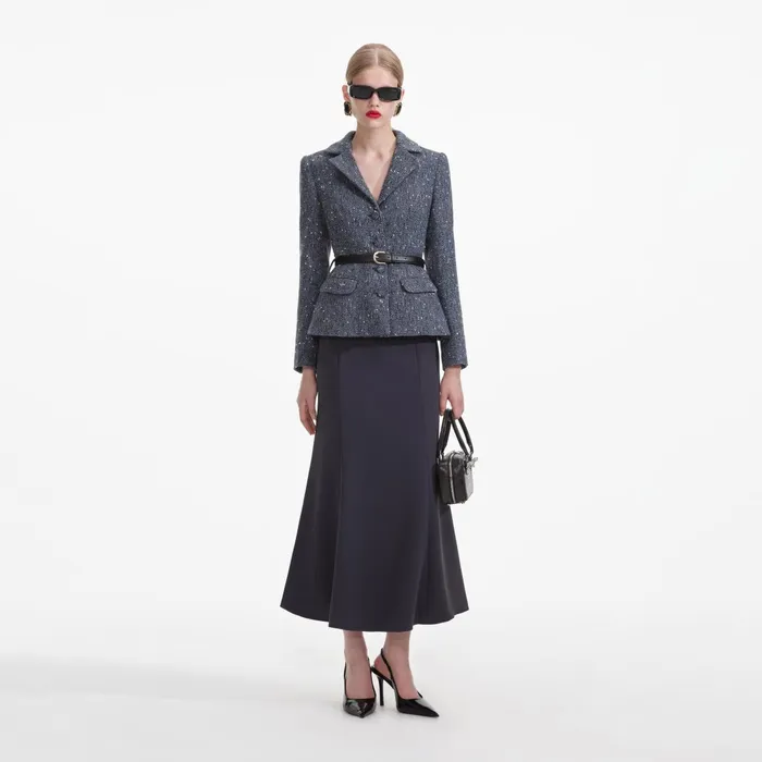 Self Portrait Dresses Women Blue Boucle Midi Dress