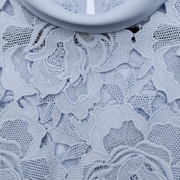 Self Portrait Dresses Women Blue Flower Lace Contrast Collar Midi Dress